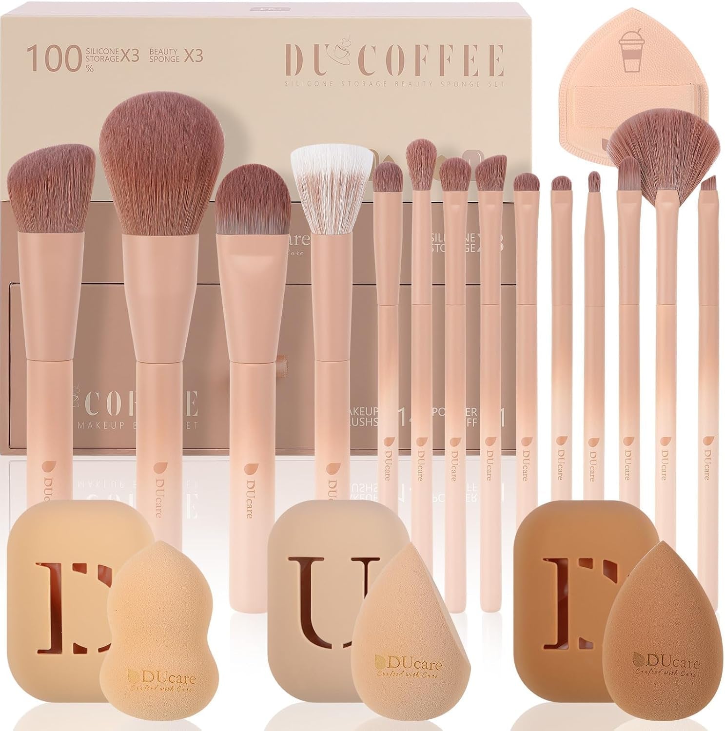 Ducare Set De Brochas De Maquillaje 15 Pcs Con Bolsa Profesional Brochas De Maquillaje Synthetic,Mango De Madera,Brocha Para Contorno De Ojos Y Rubor,Regalo Para San Valentín,Navidad Y Año Nuevo