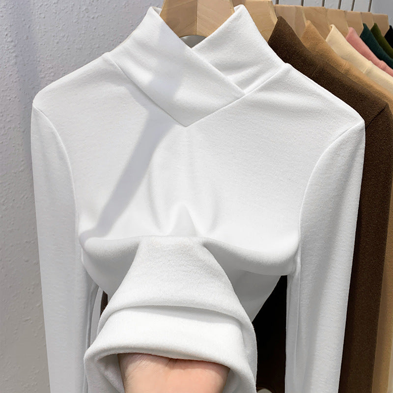 Double-sided Bottoming Shirt Sweater Basic Round Neck Brushed Long Sleeve Keep Warm Inner Match