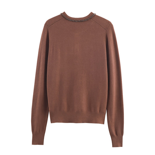 Ny Let Moden Rundhals Langærmet Smykkecardigan Top