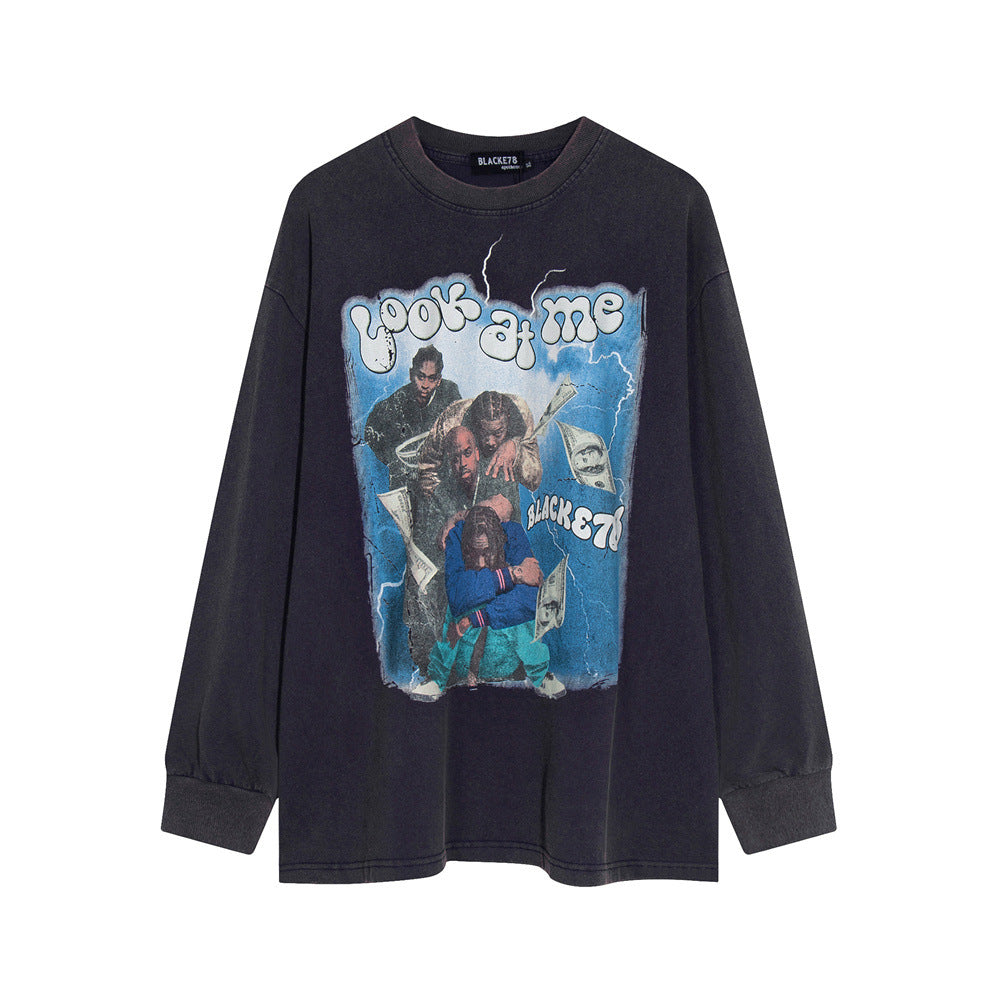 Men's Punk Wash Pure Cotton Long-t-shirt Ins Street