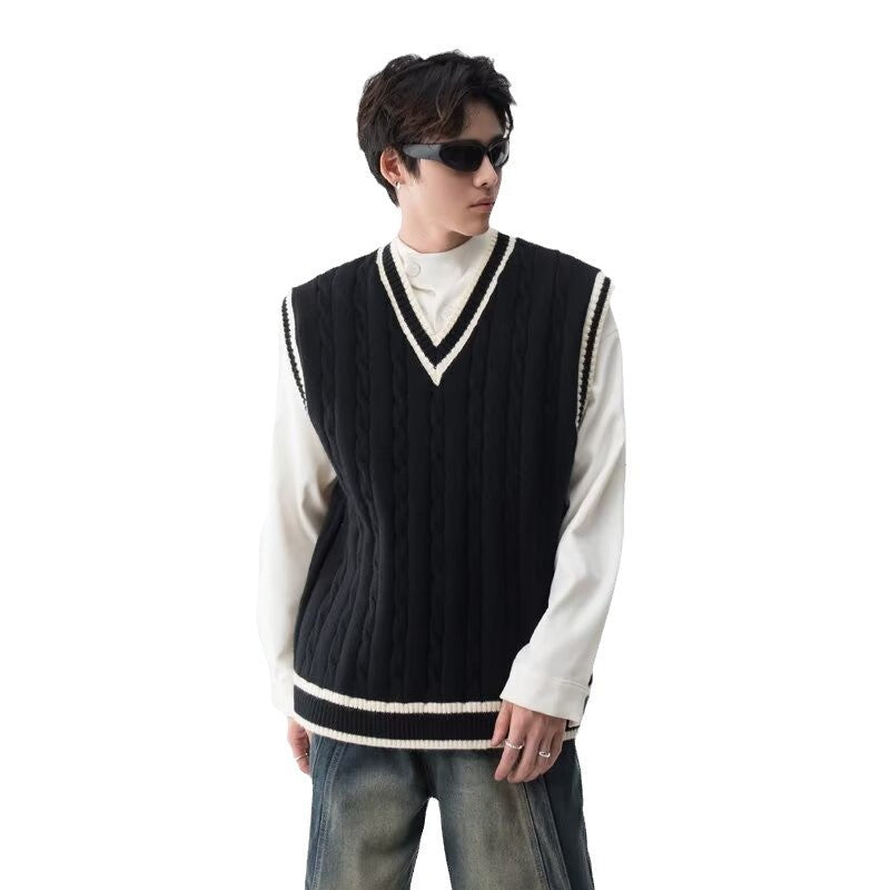 Britisk V-hals Strikket Vest i College-stil