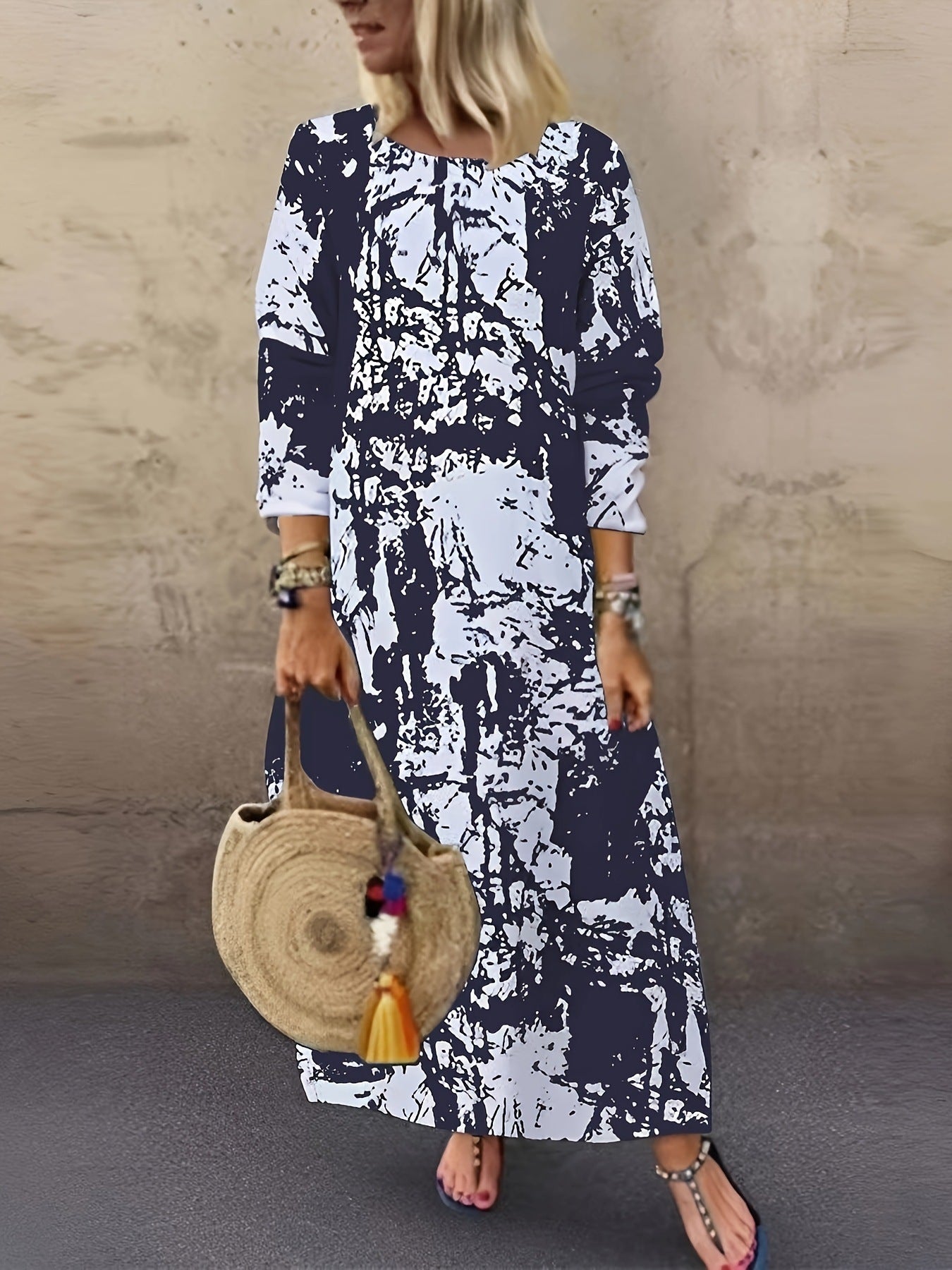 Arrival Long Crew-Neck  Printed Long-Sleeve Womens Dress