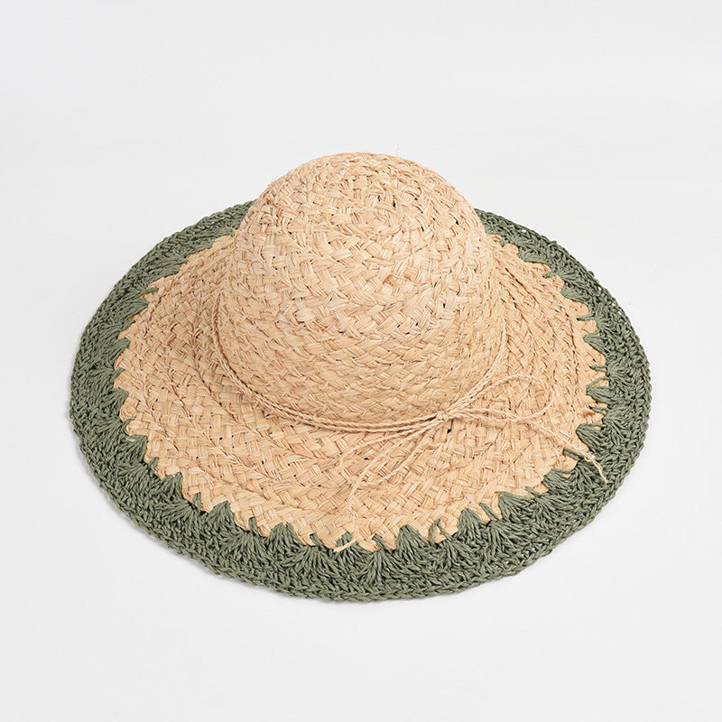 Women's Big Brim Shade Sunscreen Color Matching Raffia Hat