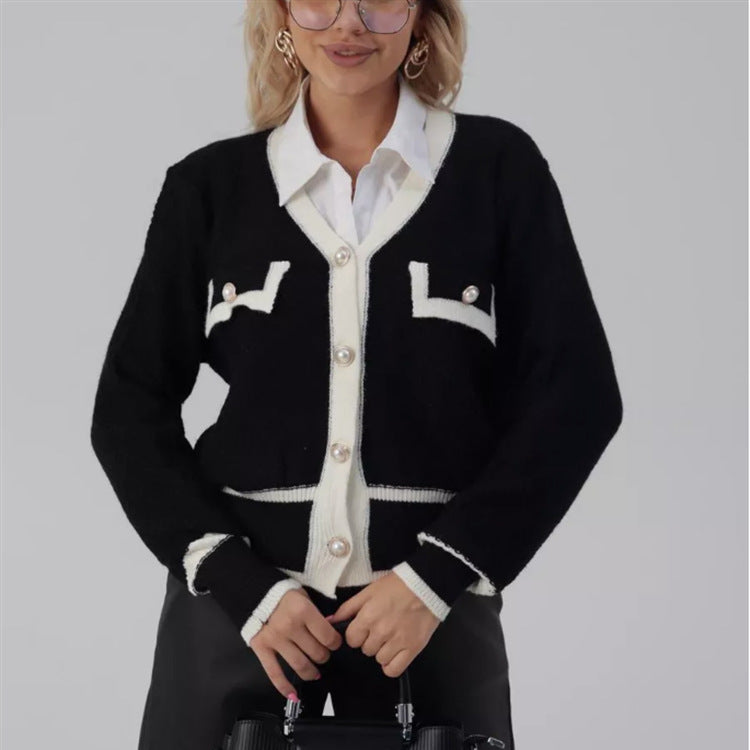 Ladies New Contrast Color Cardigan Coat