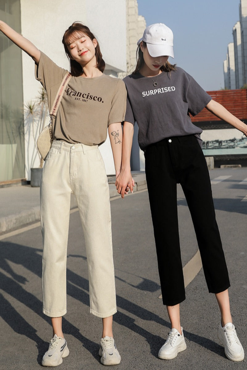 High Wear With White Slimming High Waist Straight Pants