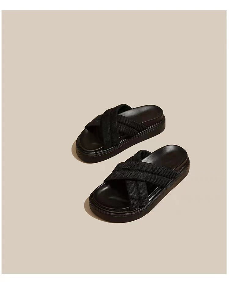 Tyksålet All-matching Vævede Tøfler med Velcro og Muffin-sål