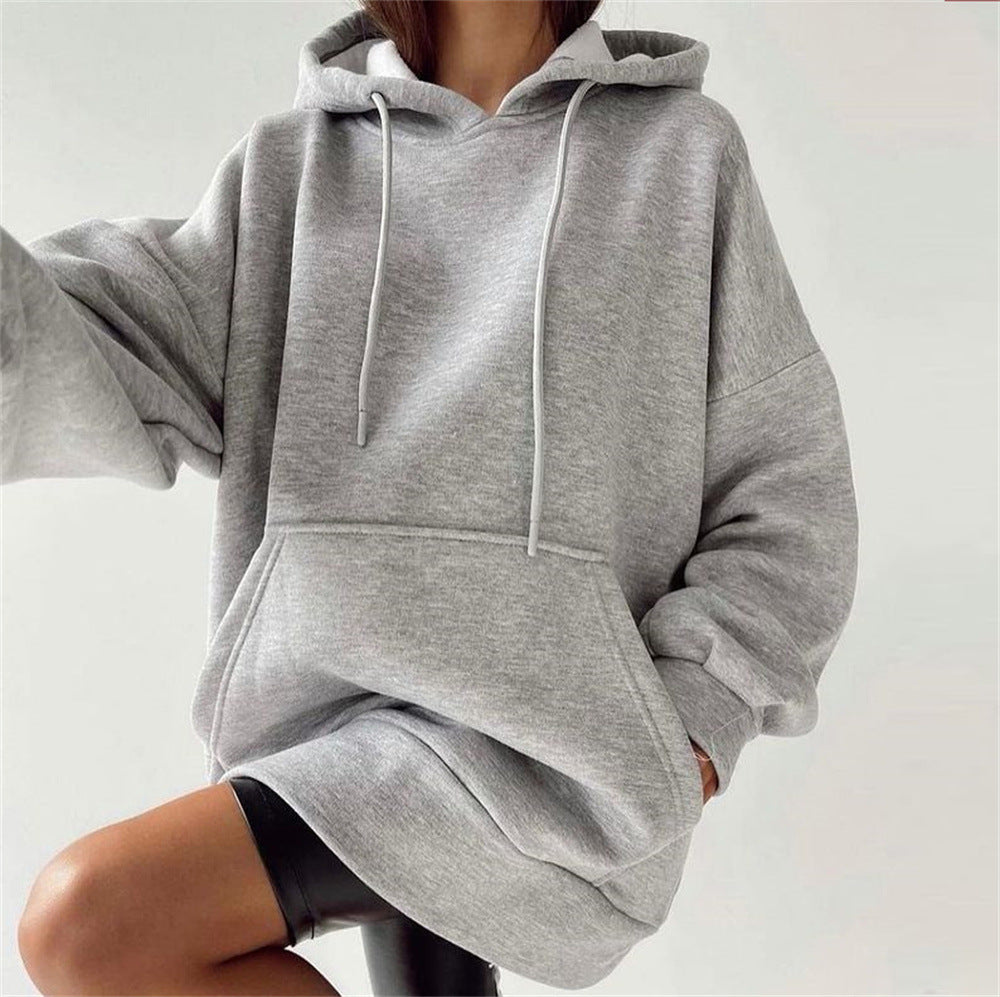 Fleece Pullover Loose Versatile Solid Color Hoodie Sweater