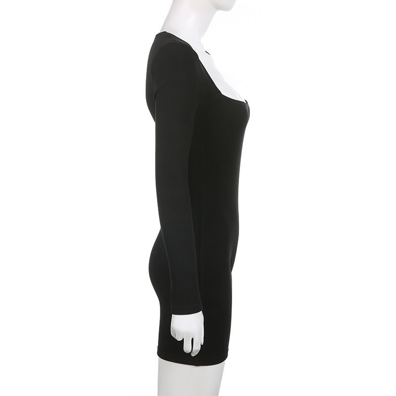 European And American Basic Base Square Neck Long Sleeves