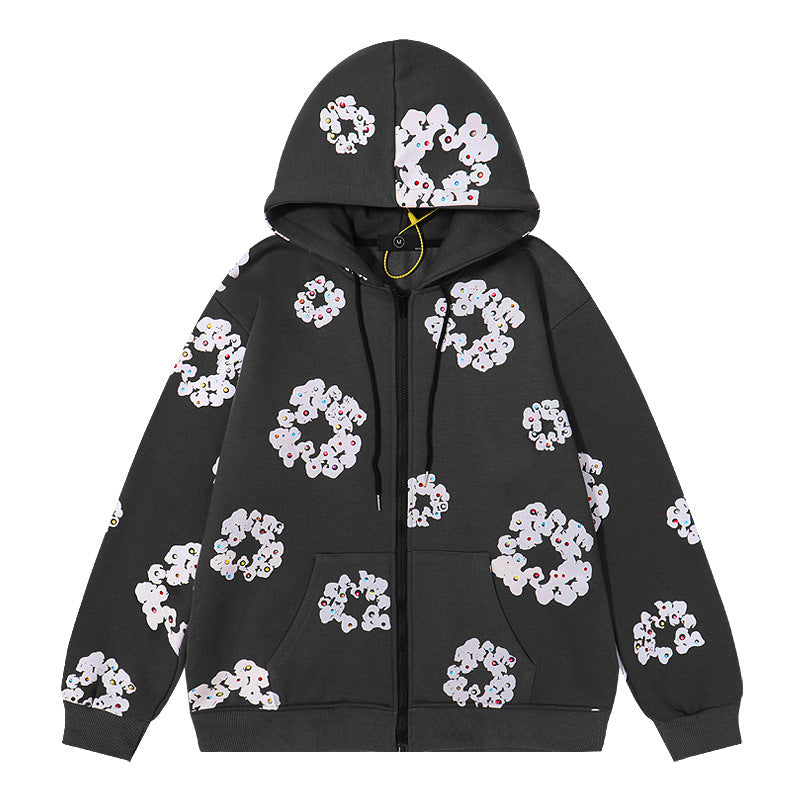 Snowflake Diamond Cardigan Fleece Sweater Jacket