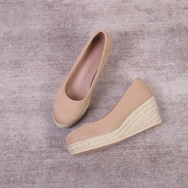 Wedge Thick Bottom Shallow Mouth Comfortable Rope Bottom High Heel Pumps