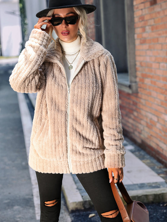 Women's Lapel Zipped Long-sleeve Jacket