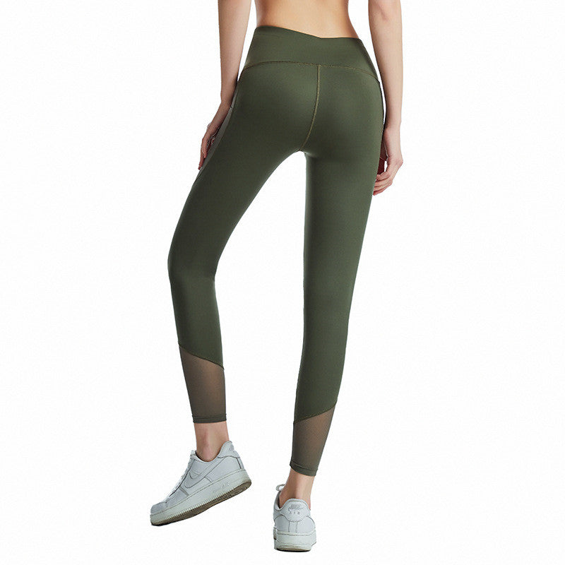 Nude High Waist Breathable Hollow Mesh Sports Fitness Pants
