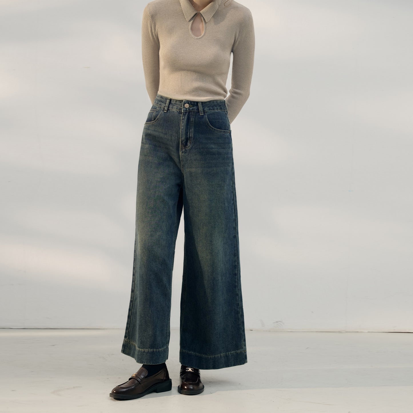 Retro Highwaist Jeans til Kvinder med Lommer