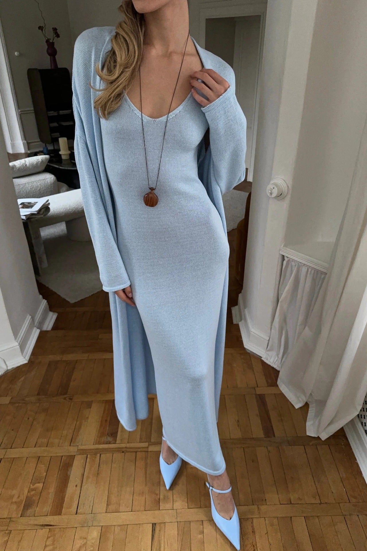 Womens Soft Knit Tunic Set Long Skirt Long-Sleeve Cardigan