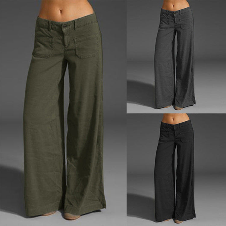 European And American Ladies Trousers Slimming Patchwork Multi-pocket Wide Leg