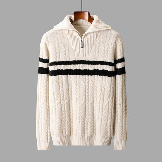 Thickened Zipper Lapel High Collar Loose Sweater