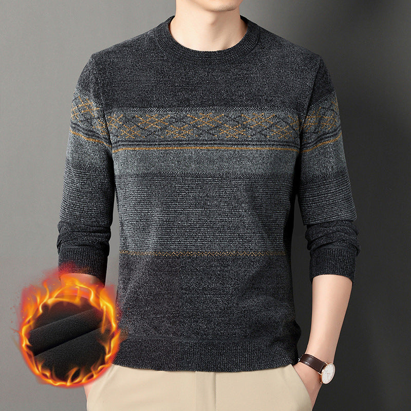 Chenille Fløjl Polstret Sweater Midaldrende Mænds Tøj Tyk Varm Jacquard