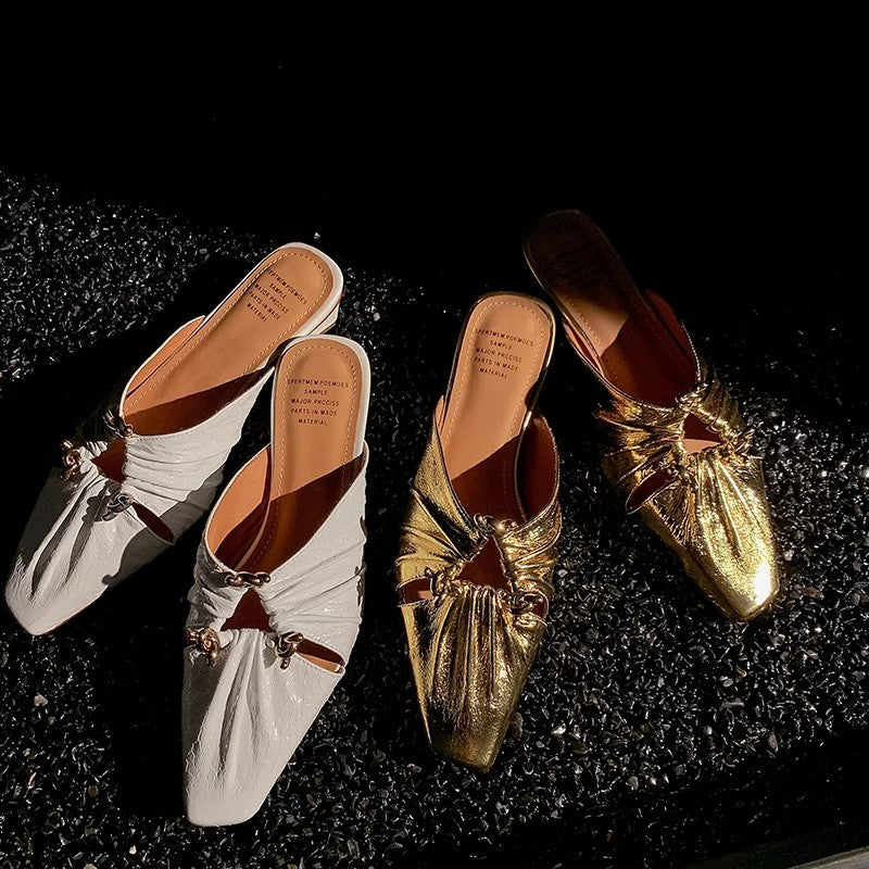 Genuine Leather Women's Half Toe Cap Slippers