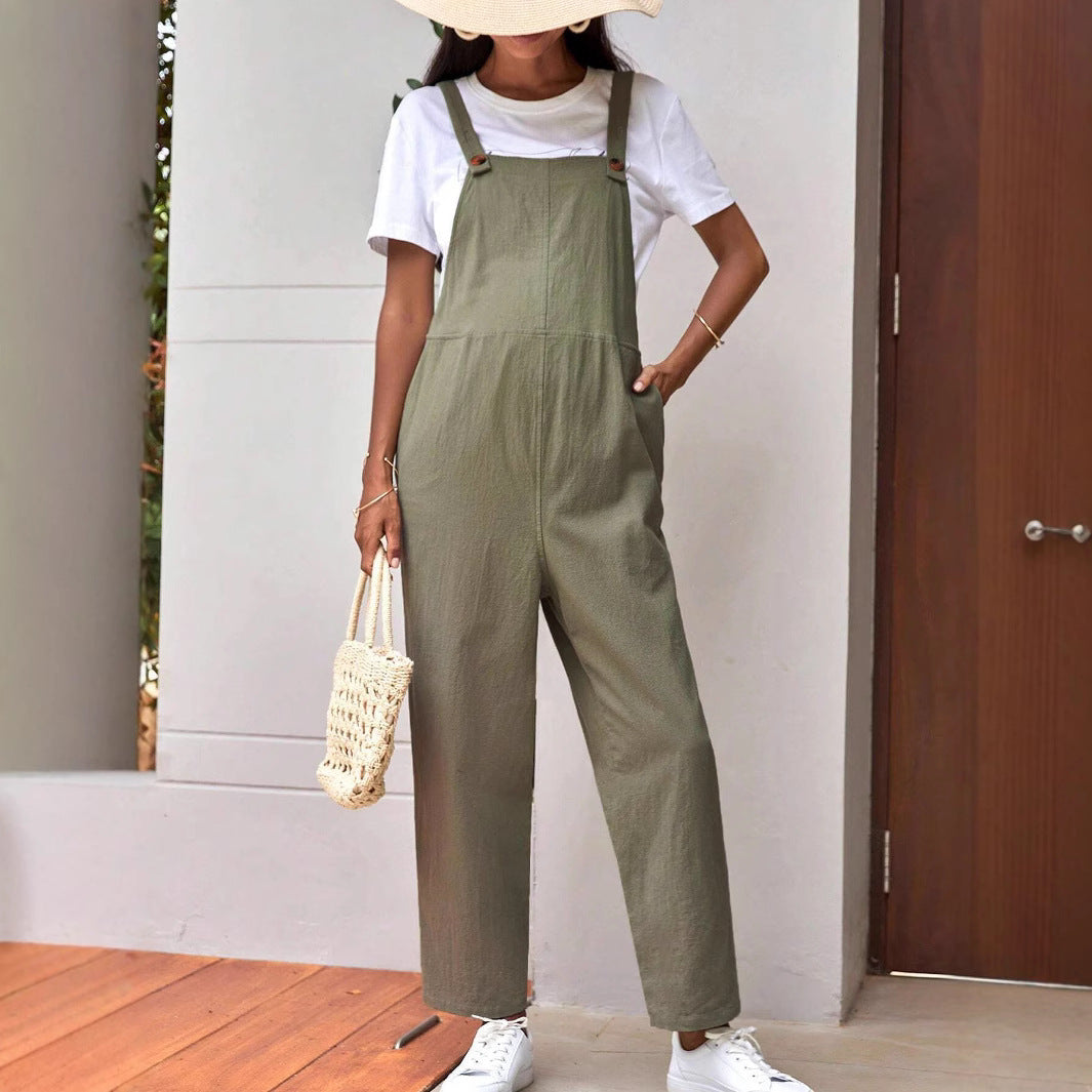 Casual Pocket Maternity Pants Adjustable Waist Loose-fitting Overalls