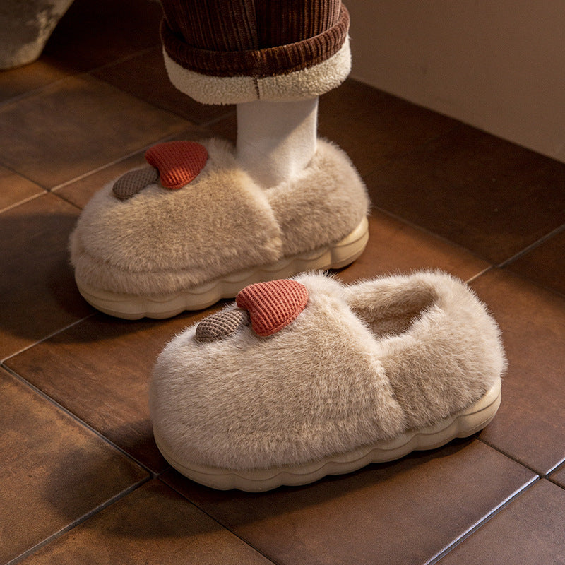 New Ankle Wrap Cotton Slippers Women's Winter Fleece-lined