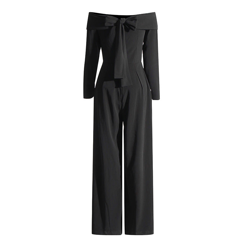 Gudinde-temperament Off-shoulder Krave Jumpsuit Elegant Selskabsdame Højtaljet Slankende Draperet Vide Ben Bukser