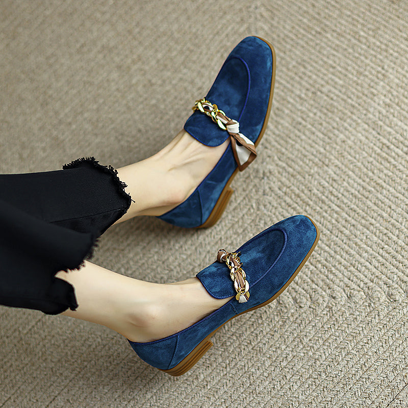 Vintage Soft Leather Slip-On Square Toe Loafer Flats