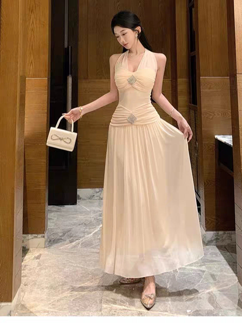 Womens French-style Halterneck Beaded Dress
