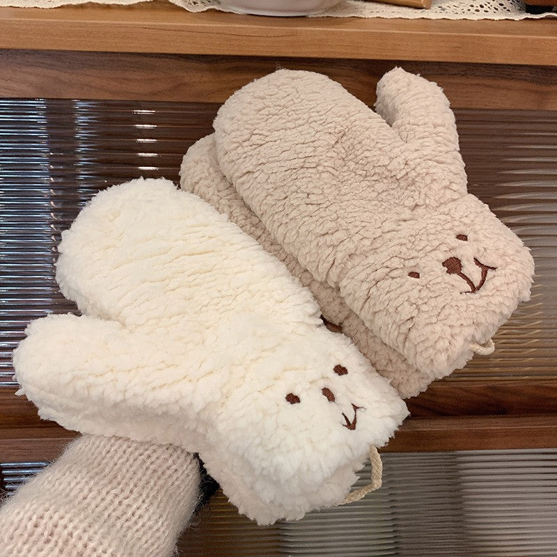 Women's Fashion Warm Thick Cartoon Bear Plush Gloves