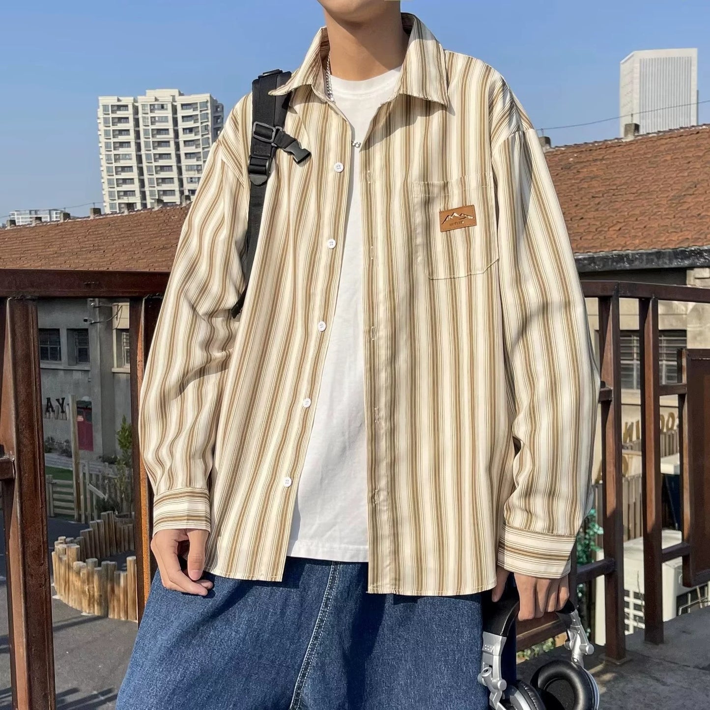 Mens Refined Loose-fit Casual Striped Shirt