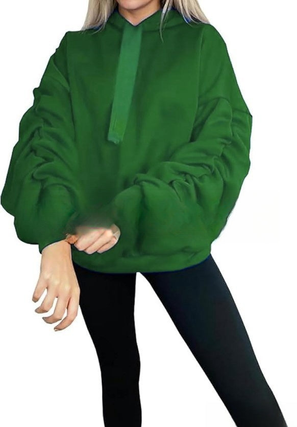 Dame Sweatshirt Med Lanternærmer Løs Hætte