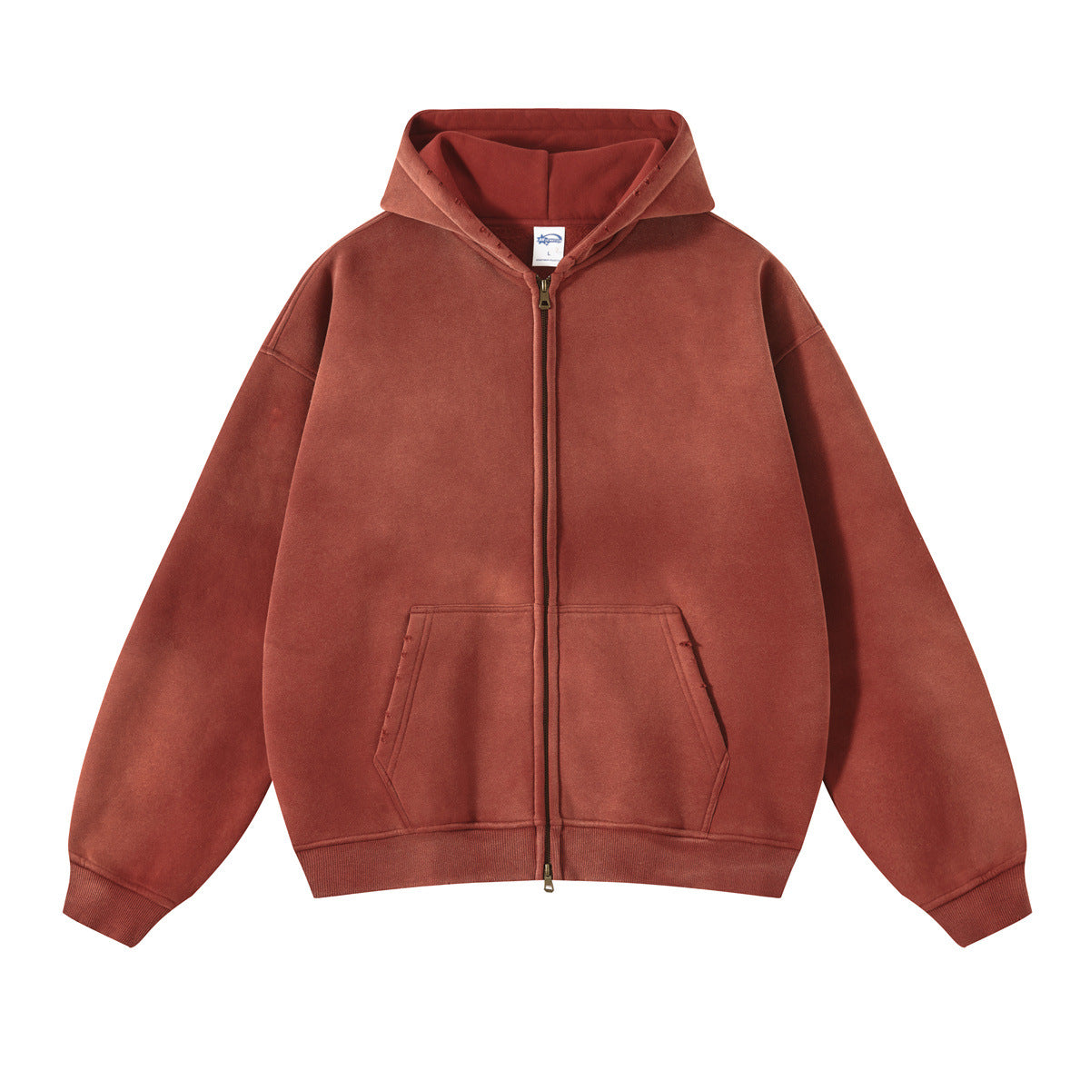 Spray Dyed Washed And Worn Zipper Sweater