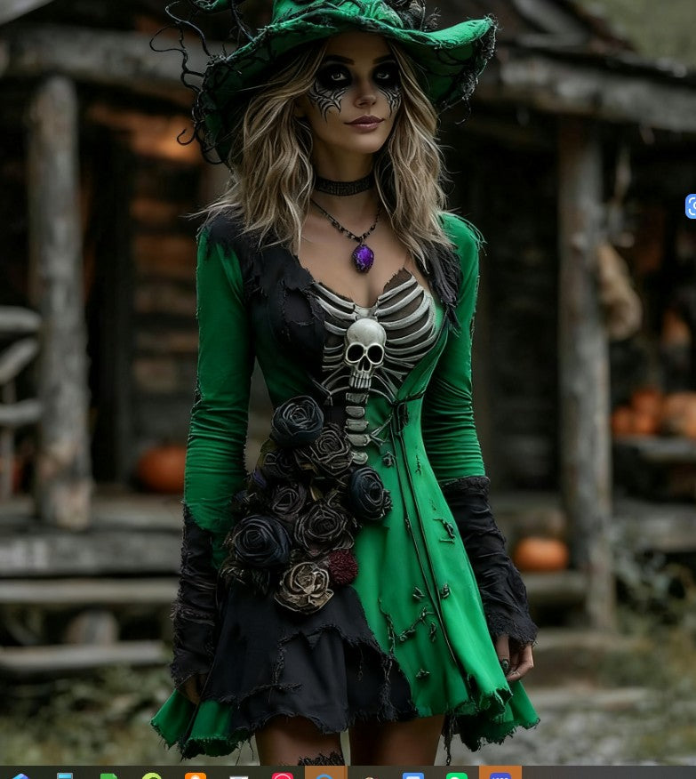 Womens Crew-Neck Long-Sleeve Halloween Funny Sweater Dress
