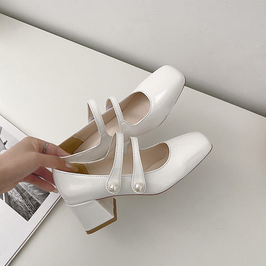 Thick Heeled Square Toe Evening Breeze Gentle French Women's Shoes
