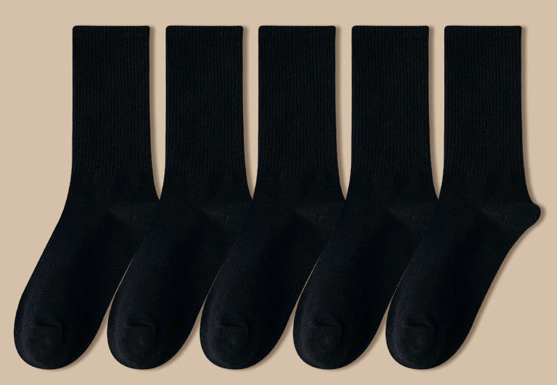 Solid Color Women's Mid Tube Socks Pure Cotton Tide Black