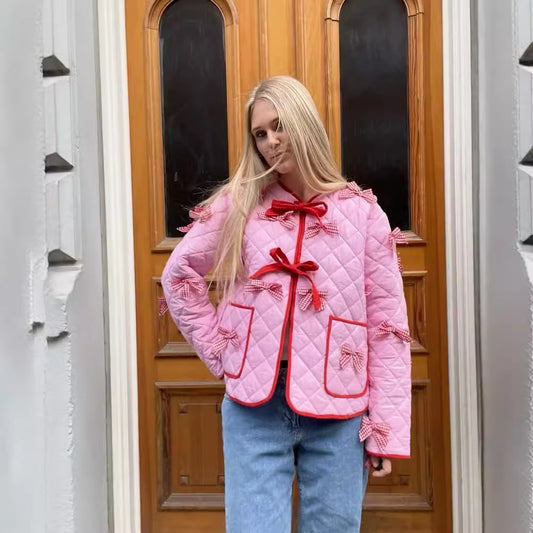 Women's Bow Embroidered Quilted Jacket