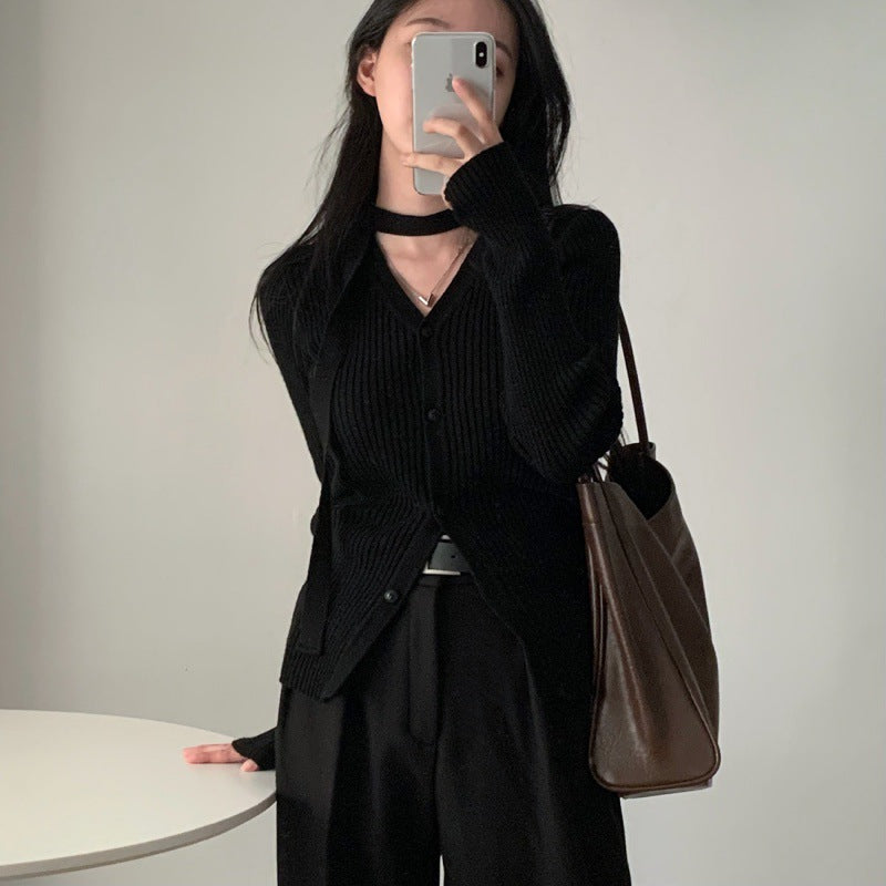 V-neck Single Breasted Slim Fit Slimming Sweater