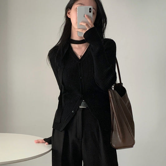 V-neck Single Breasted Slim Fit Slimming Sweater