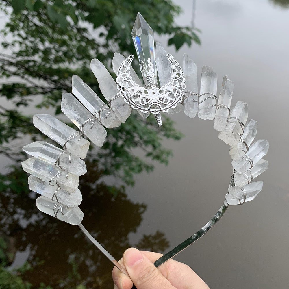 Natural Pure Handmade Crystal Hollow Moon In The South Column Crown Hair Band