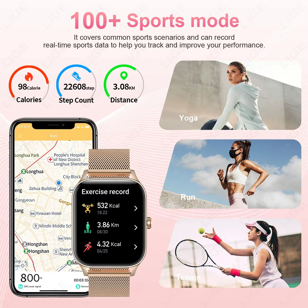 Fashion Smart Watch Women 1.85” HD Screen Custom Watch Face Women’S Health Monitor Watch Bluetooth Call Sports Smartwatches
