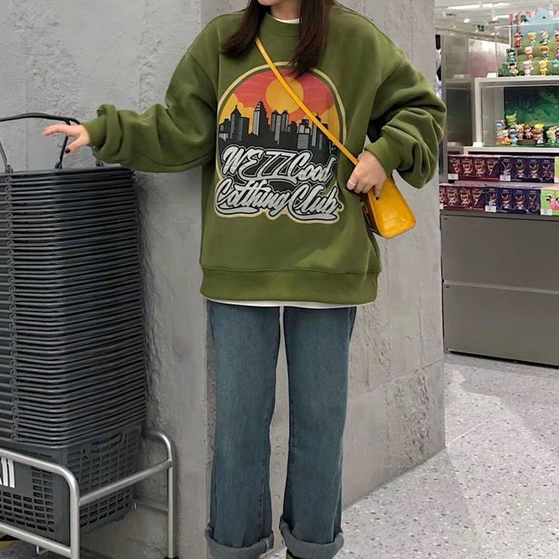 Lazy Wind Hoodless Fleece Thickened Dark Green Top