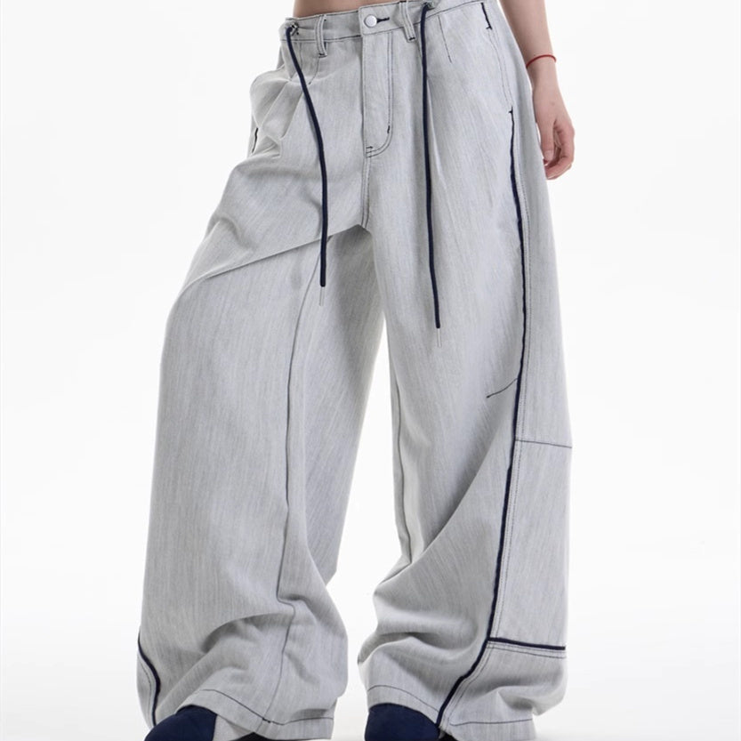 Stitching Contrast Color Wide-leg Loose Casual Pants