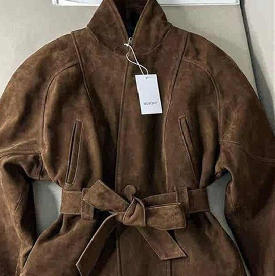 Brown Waist-tight Short Coat Windbreaker