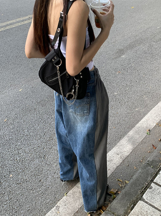 Women's Contrast Color Casual Patchwork Mop Jeans