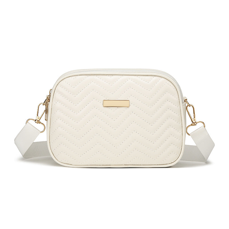 Double Zipper Wave Pattern Casual Pure Color Sequins Ribbon Shoulder Bag