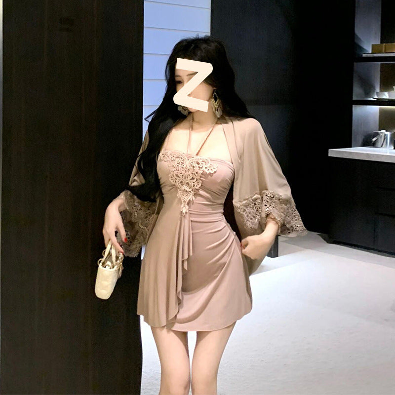 Fashionable Light Luxury Sexy Pure Desire Slim Dress With Shawl Set
