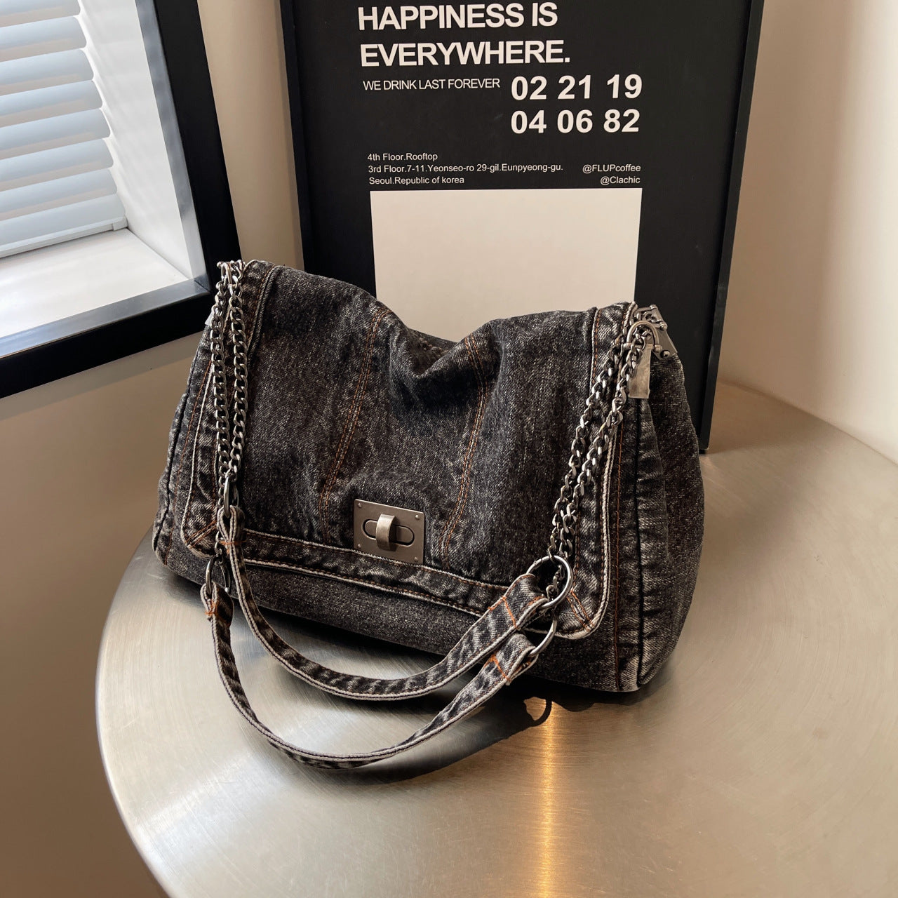 Alsidig Denim Tote Til Kvinder  Smart Crossbody Taske Med Kædestrop, Rummelig Hverdags- Og Arbejdstaske