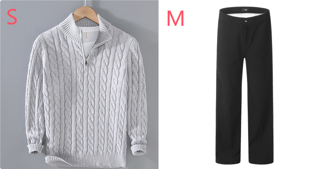 Half-high Neck Thickened Thick Needle Men's Sweater Zip Loose Pullover Knitwear