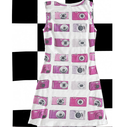Street-style Retro Y2K Edgy Camera-print Fitted Vest Dress