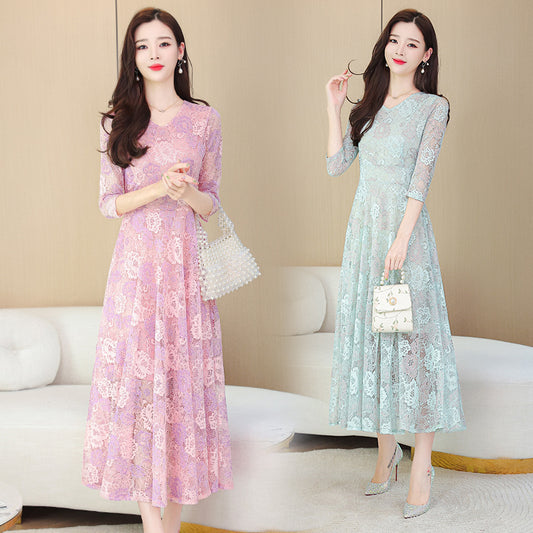 Lace Jacquard Dress For Women With Waistband