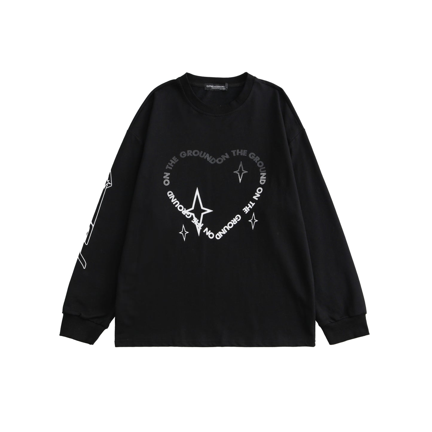 Dame Langærmet T-shirt med Rund Hals til Par, Løs Pasform